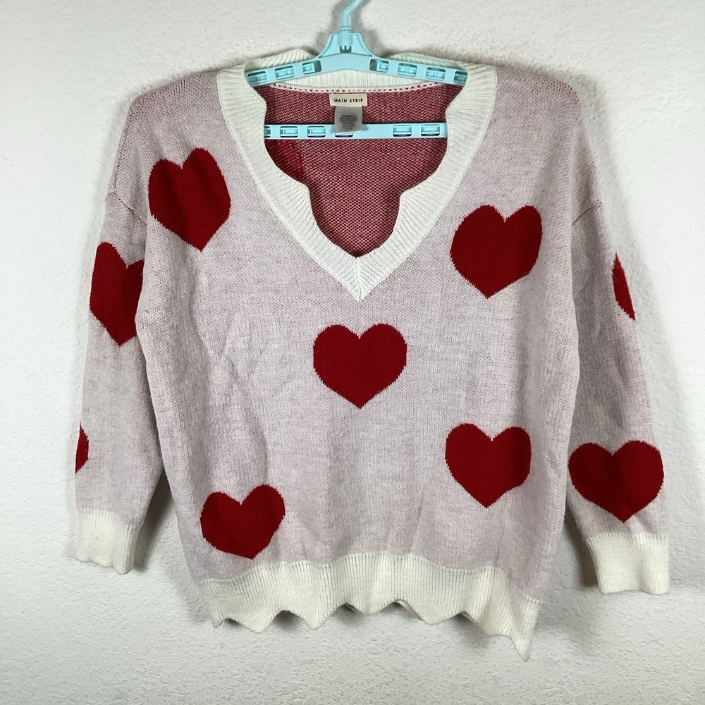 Main Strip Womens Sweater Sz S Small Long Sleeve Hearts Stain Pilling Good